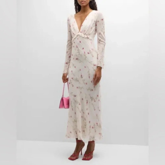 NEW LoveShackFancy Dalila Dainty Floral Maxi Dress Azalea Pink Chiffon | size 2 - Picture 5 of 12